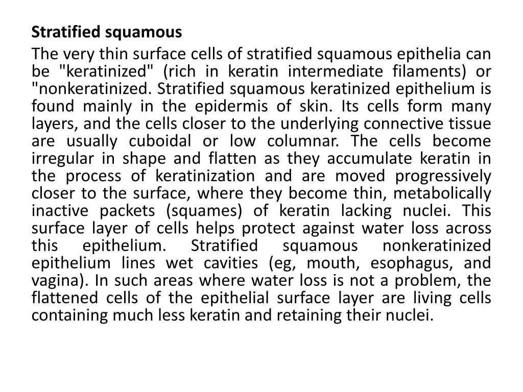 stratified squamous the very thin surface cells