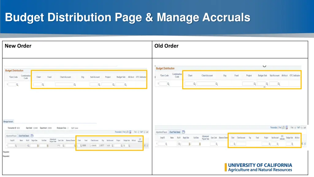 budget distribution page manage accruals