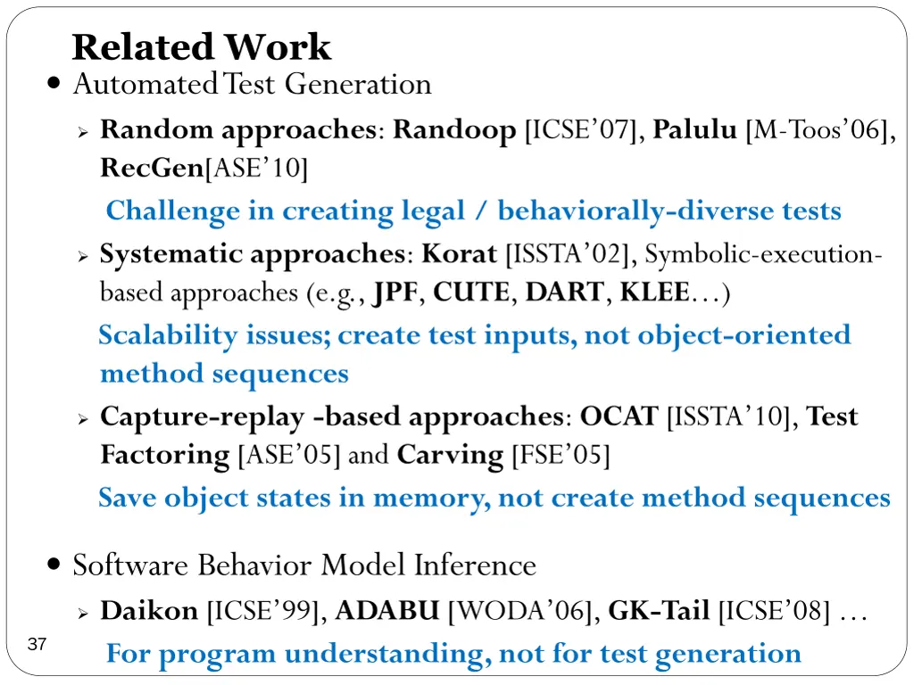 related work automated test generation random