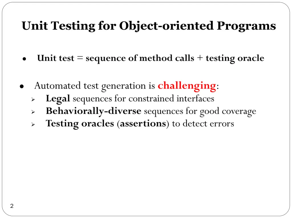 unit testing for object oriented programs