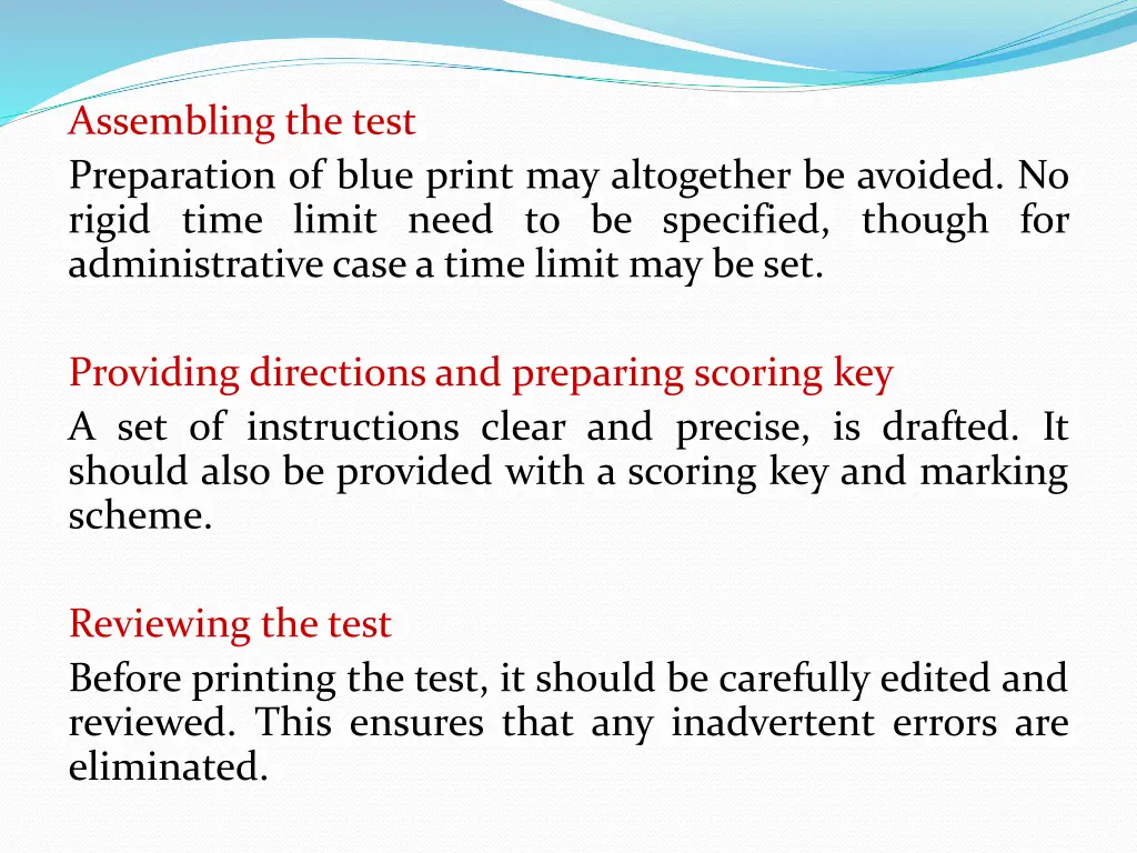 assembling the test preparation of blue print