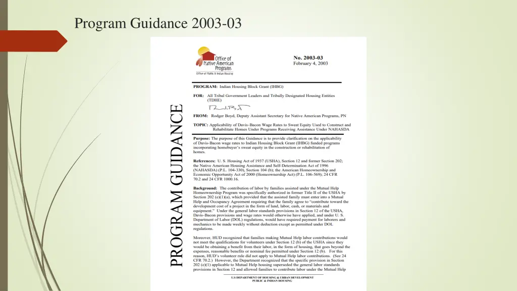 program guidance 2003 03