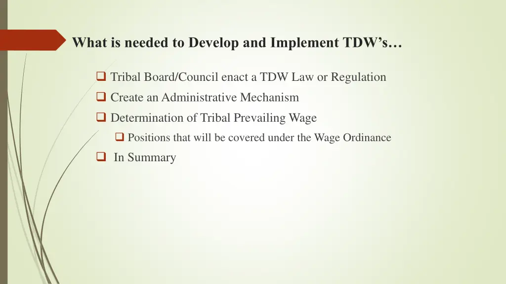 what is needed to develop and implement tdw s