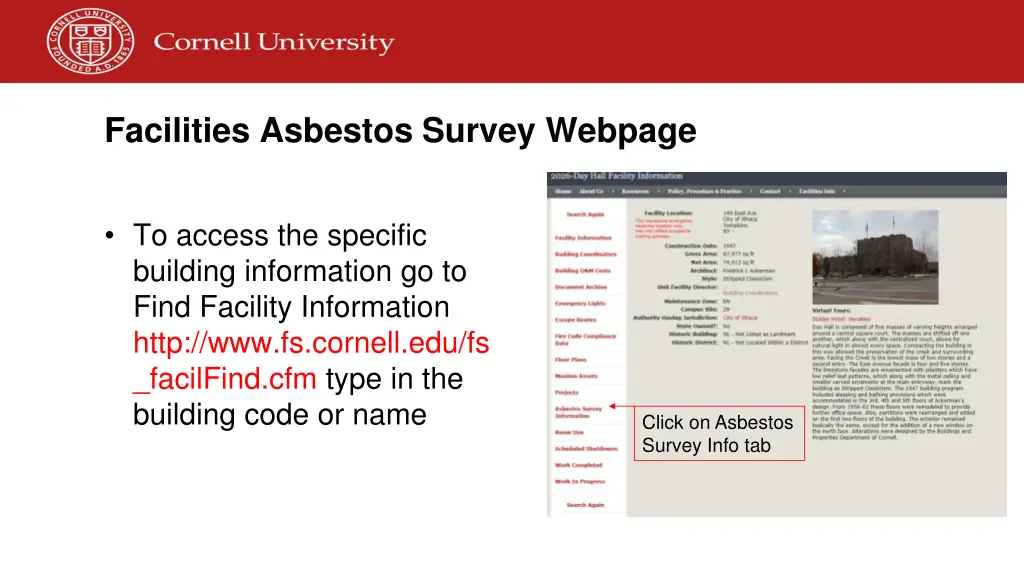 facilities asbestos survey webpage