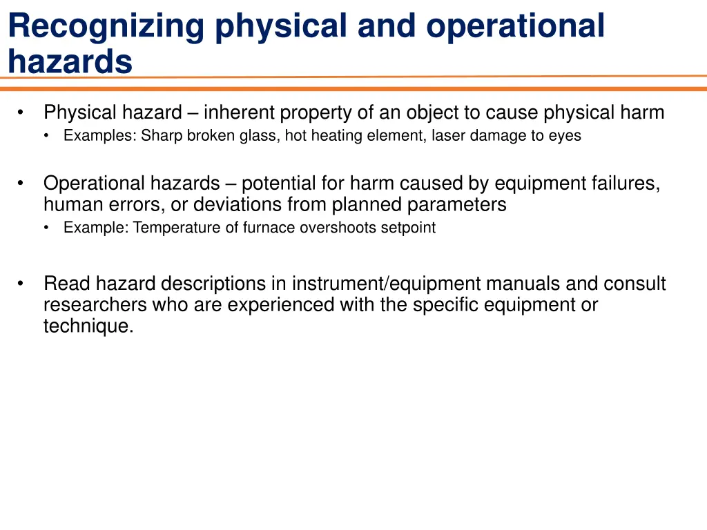 recognizing physical and operational hazards