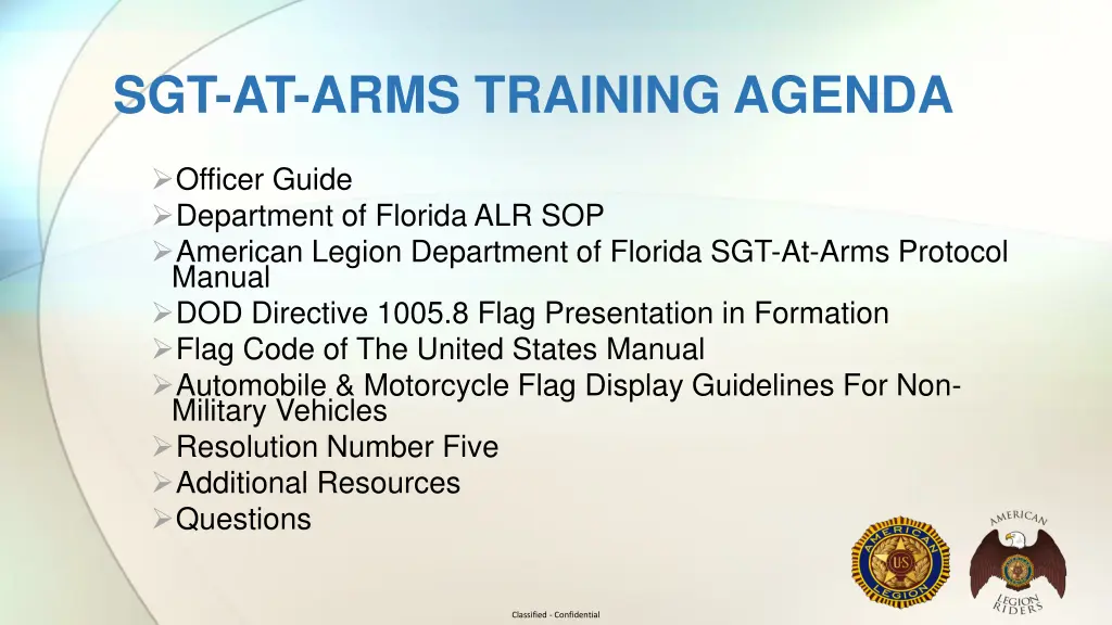 sgt at arms training agenda