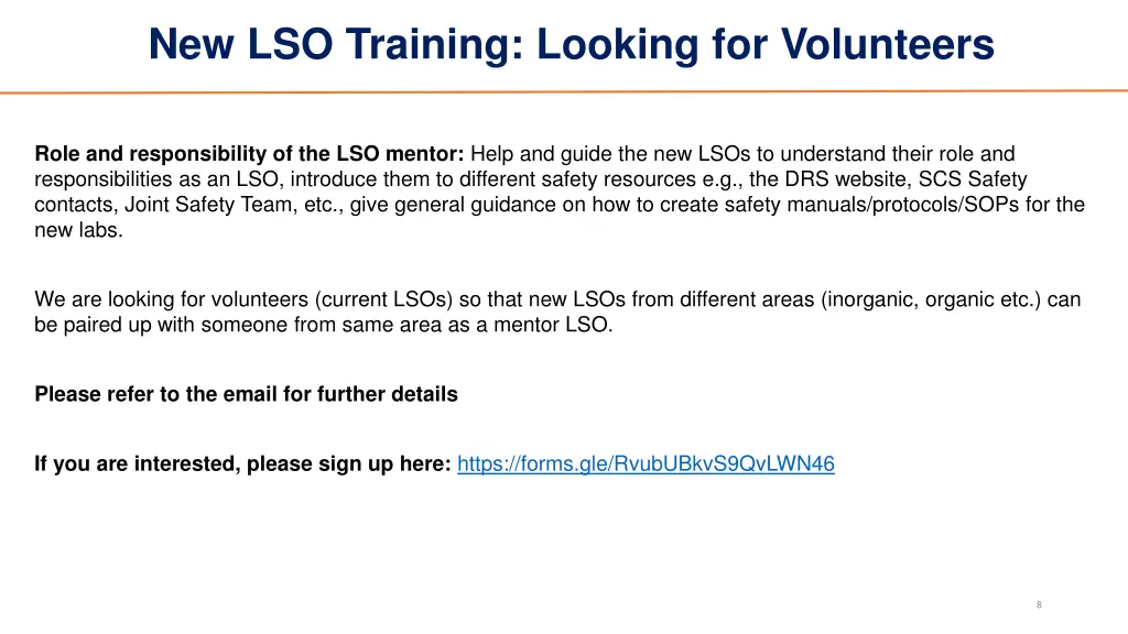new lso training looking for volunteers
