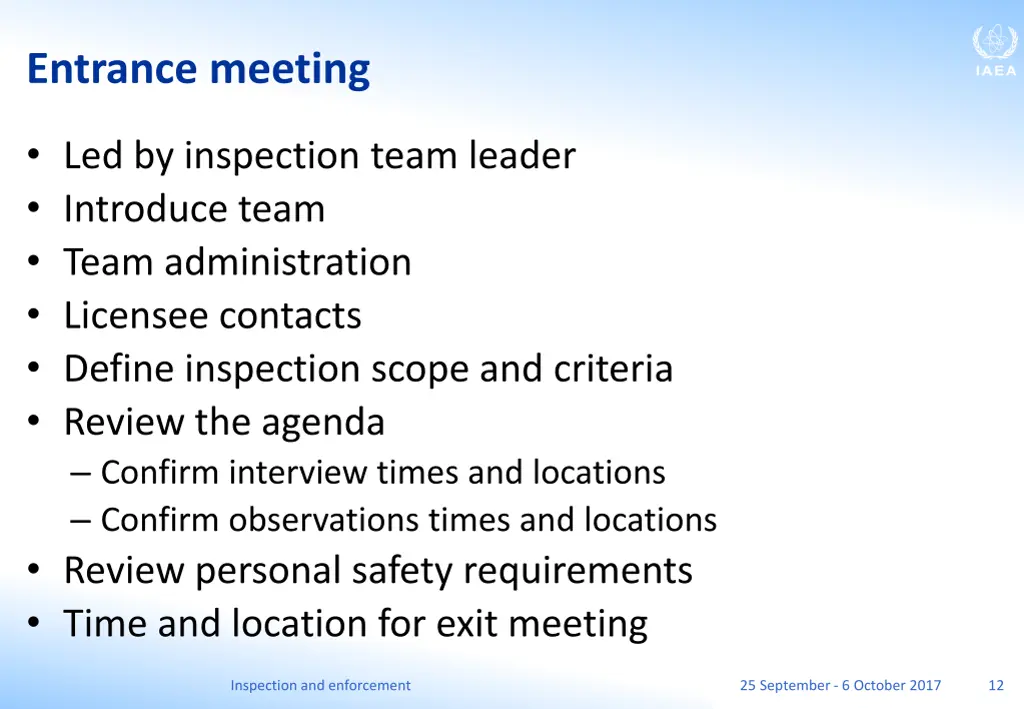 entrance meeting