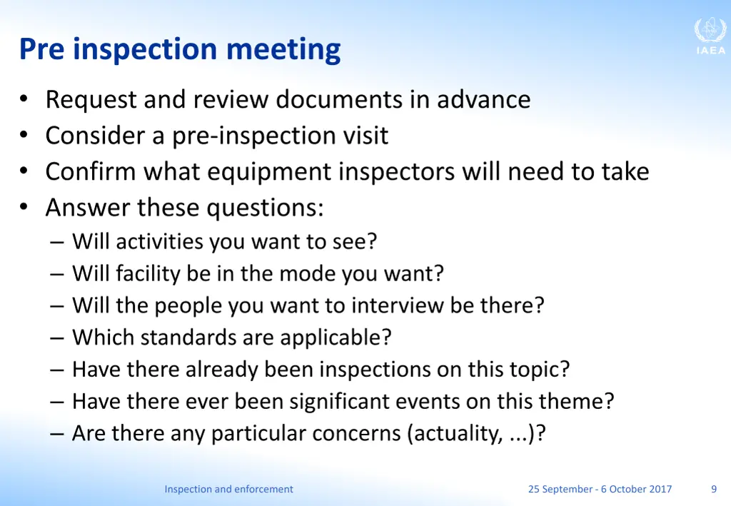 pre inspection meeting