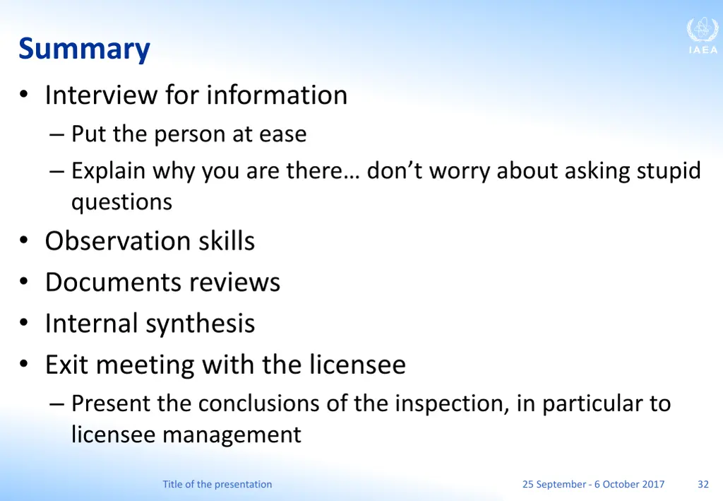 summary interview for information put the person