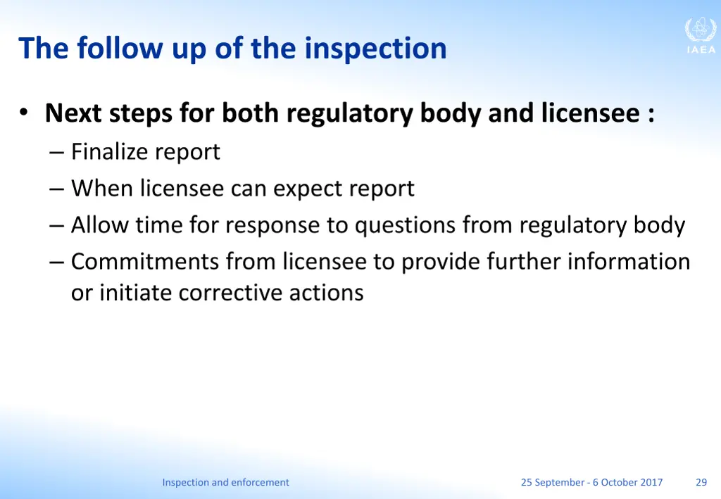 the follow up of the inspection
