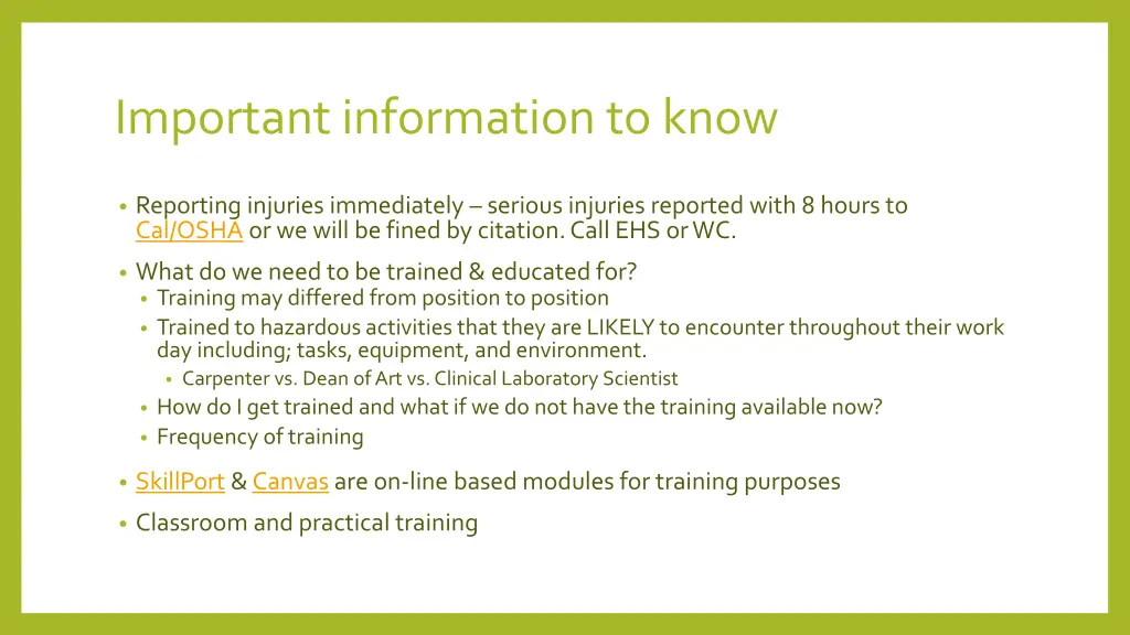 important information to know