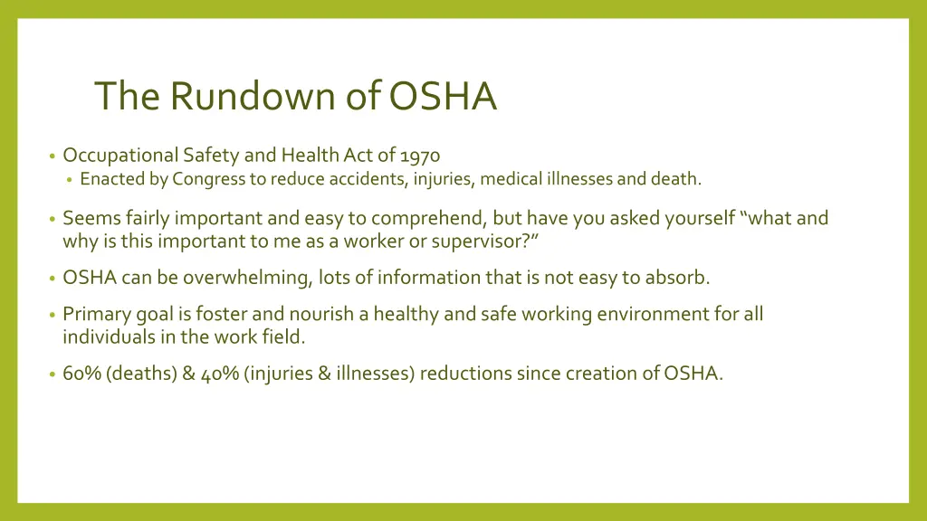 the rundown of osha