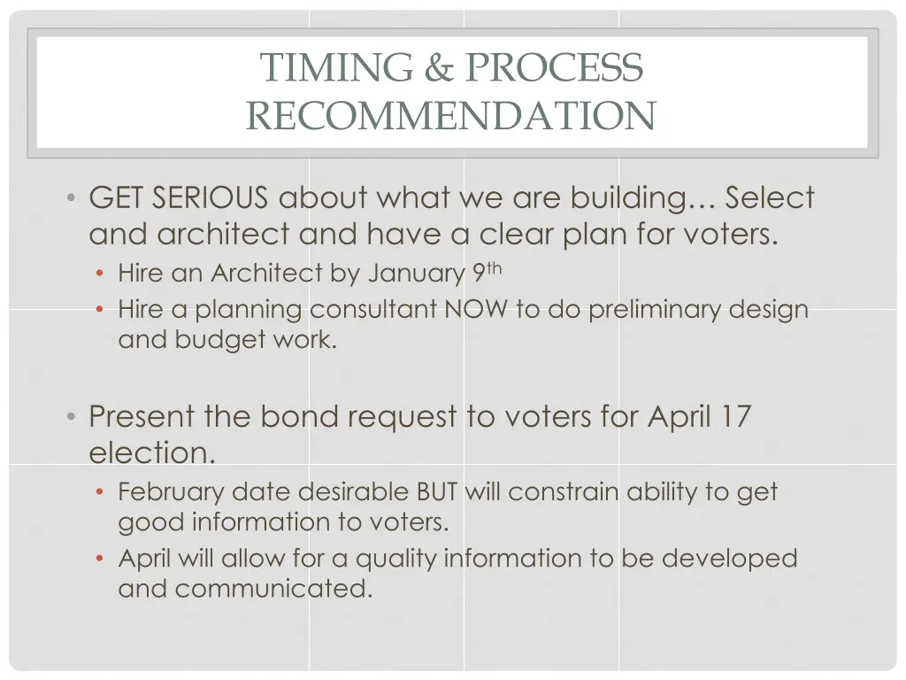 timing process recommendation
