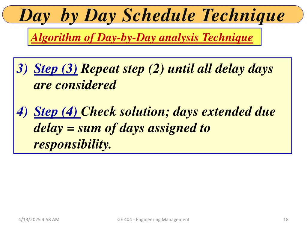 day by day schedule technique algorithm 6