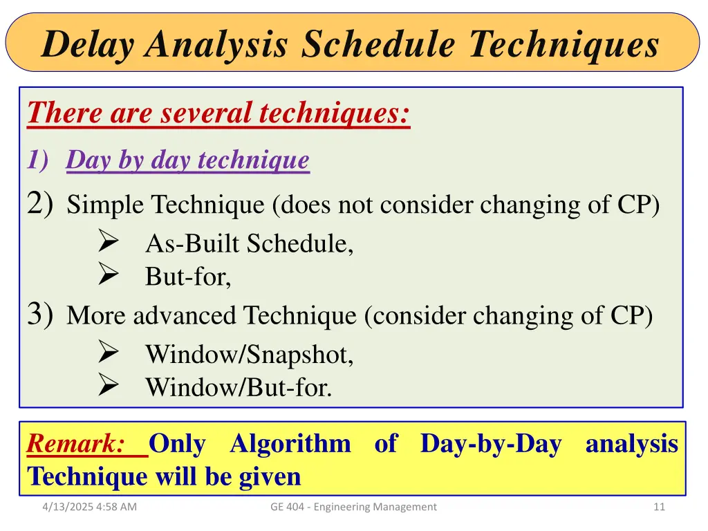delay analysis schedule techniques