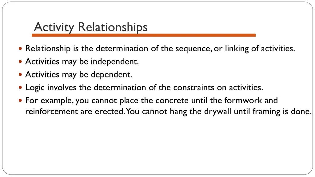 activity relationships
