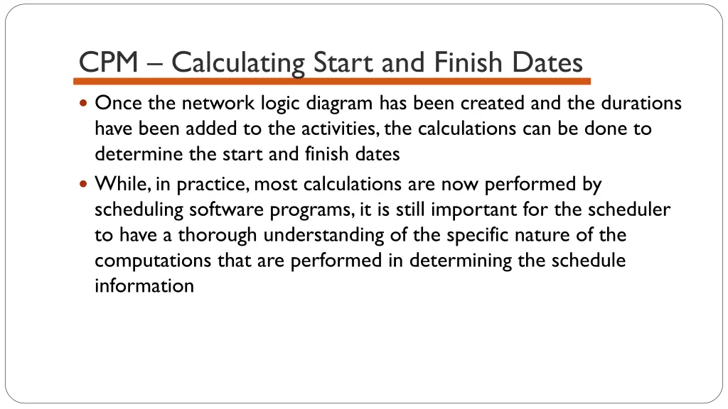 cpm calculating start and finish dates