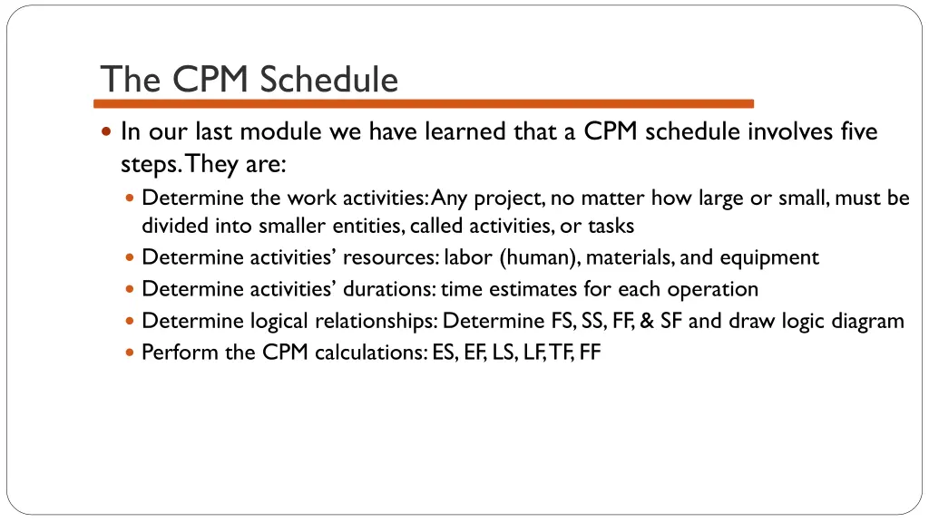 the cpm schedule