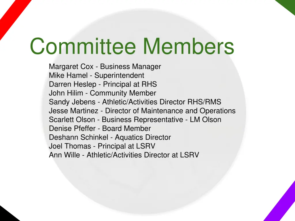 committee members margaret cox business manager
