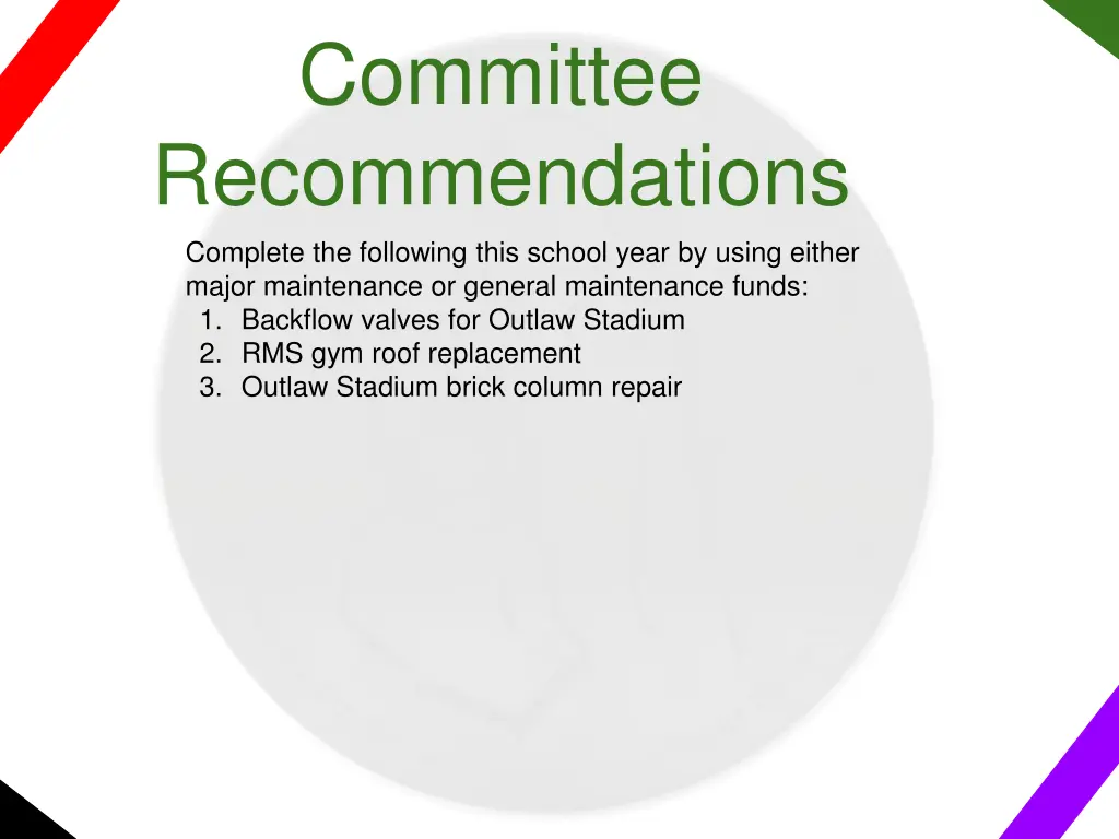 committee recommendations complete the following