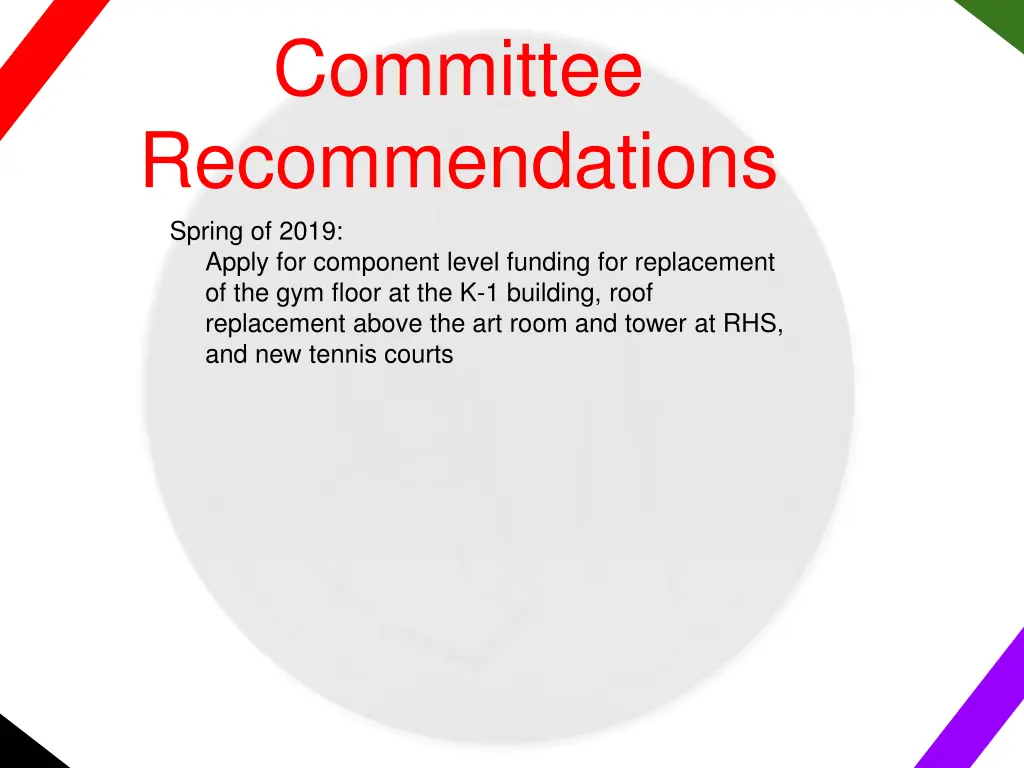committee recommendations spring of 2019 apply