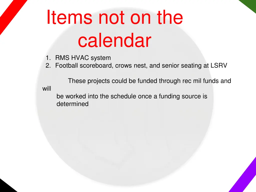 items not on the calendar 1 rms hvac system 1