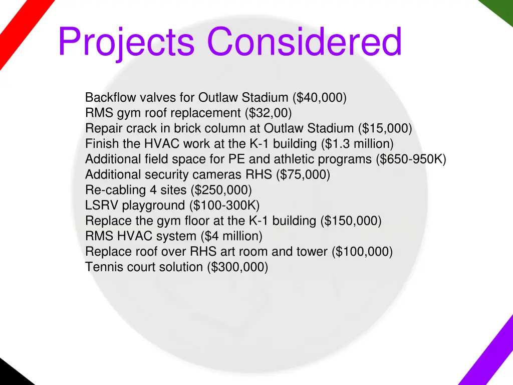 projects considered 11