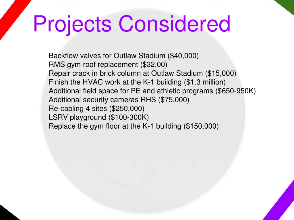 projects considered 8