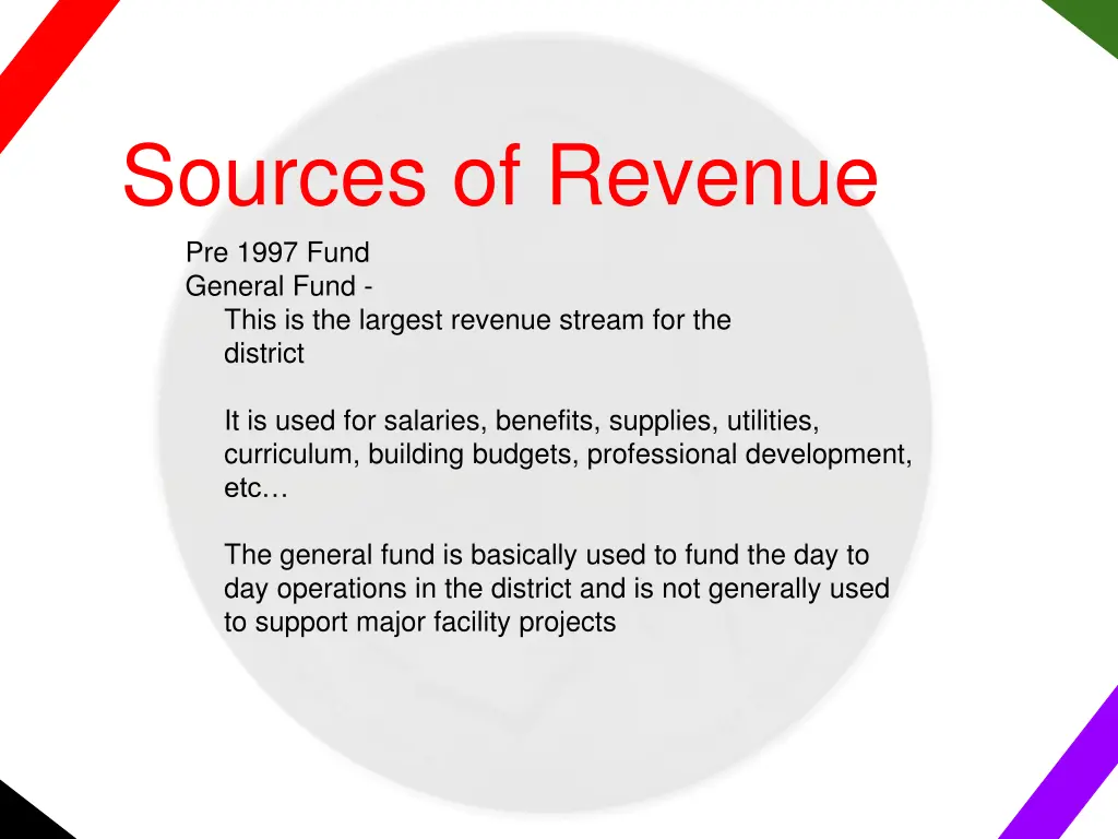 sources of revenue pre 1997 fund general fund