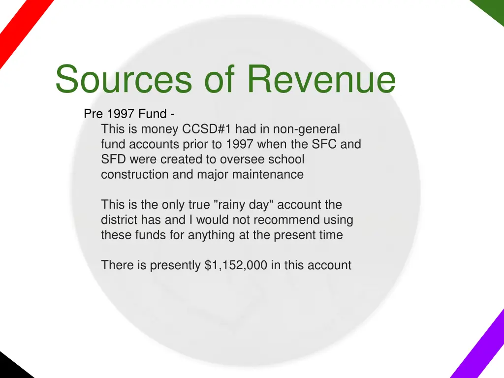 sources of revenue pre 1997 fund this is money