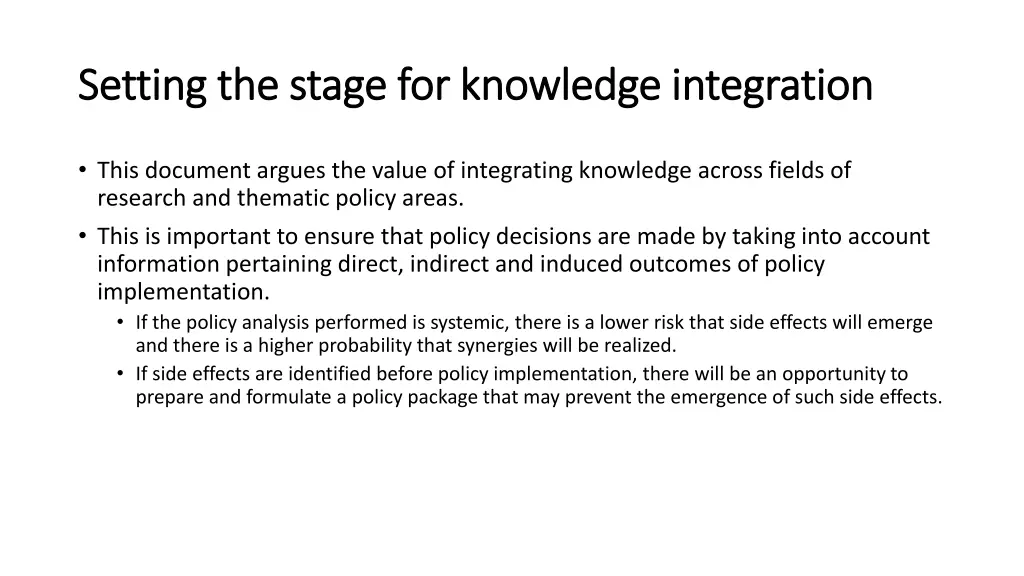 setting the stage for knowledge integration