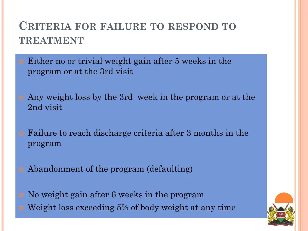 c riteria for failure to respond to treatment