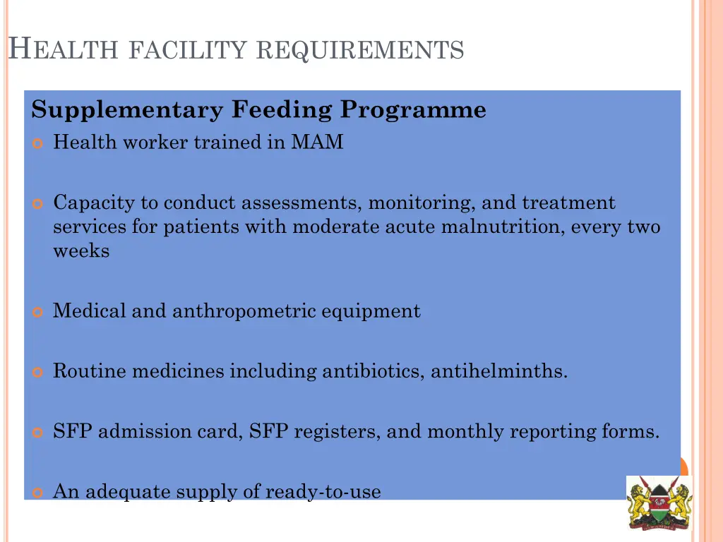 h ealth facility requirements