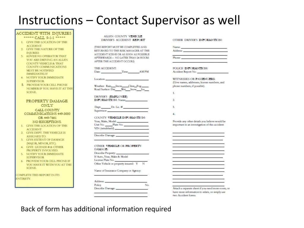 instructions contact supervisor as well