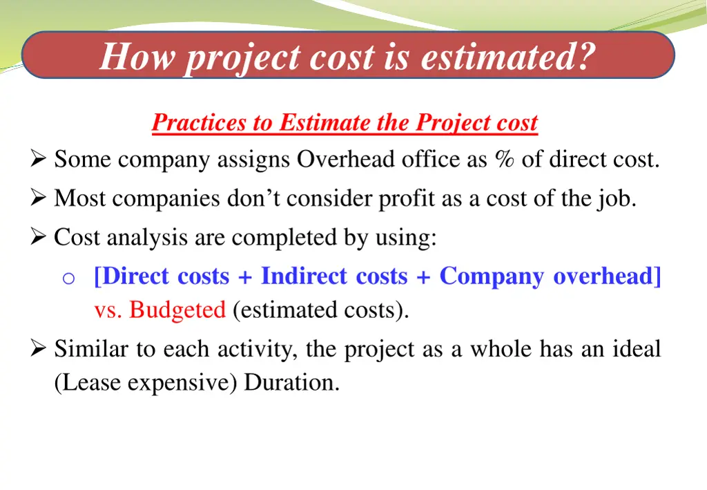 how project cost is estimated