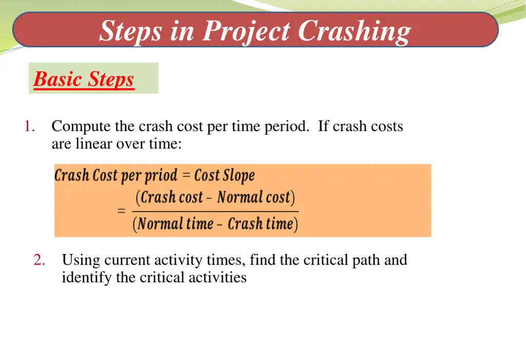 steps in project crashing