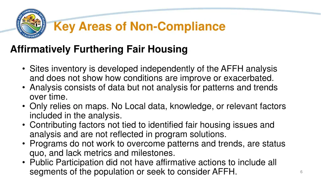 key areas of non compliance