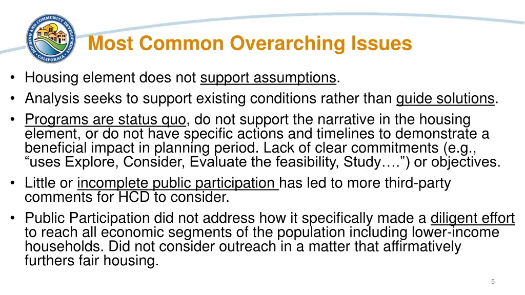 most common overarching issues