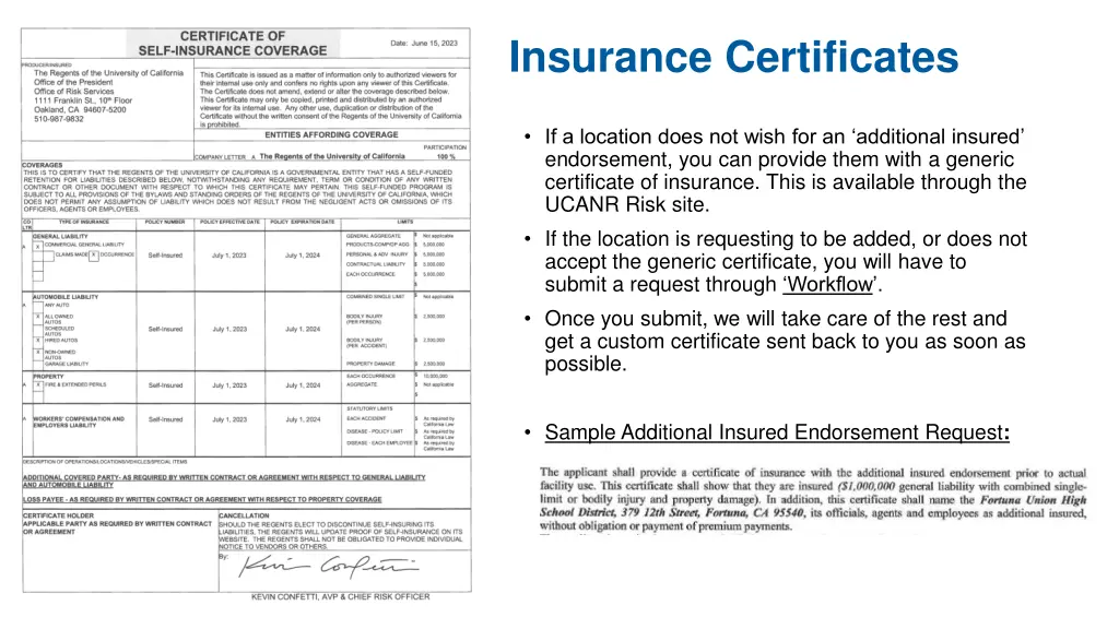 insurance certificates