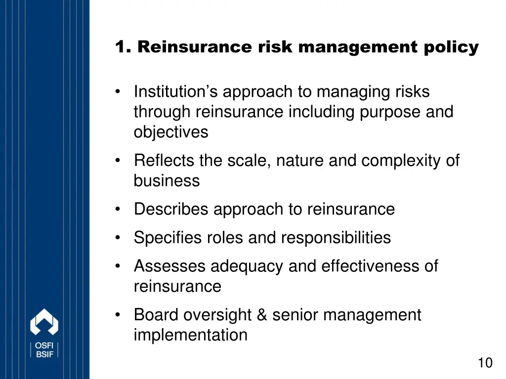 1 reinsurance risk management policy