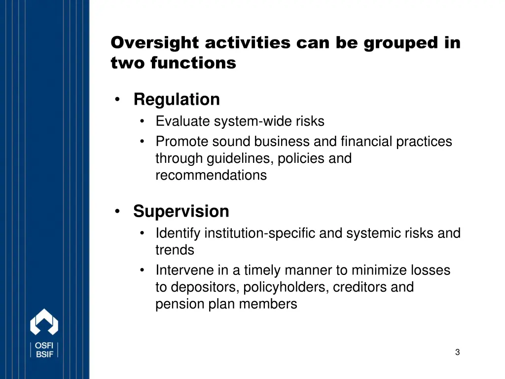 oversight activities can be grouped