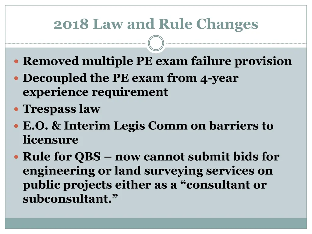 2018 law and rule changes