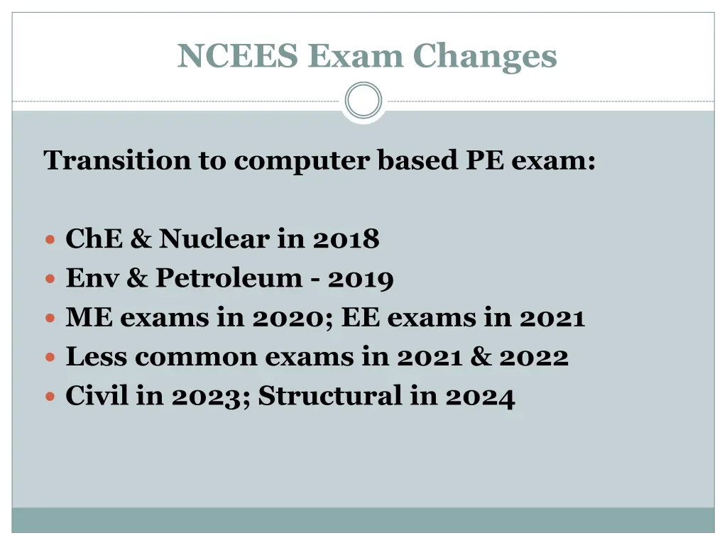 ncees exam changes