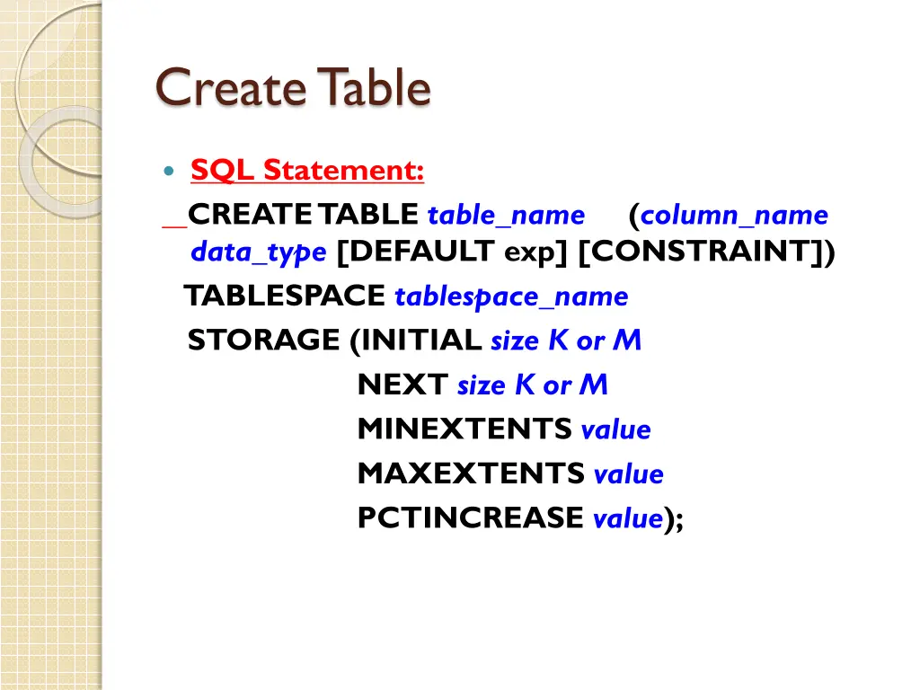 create table