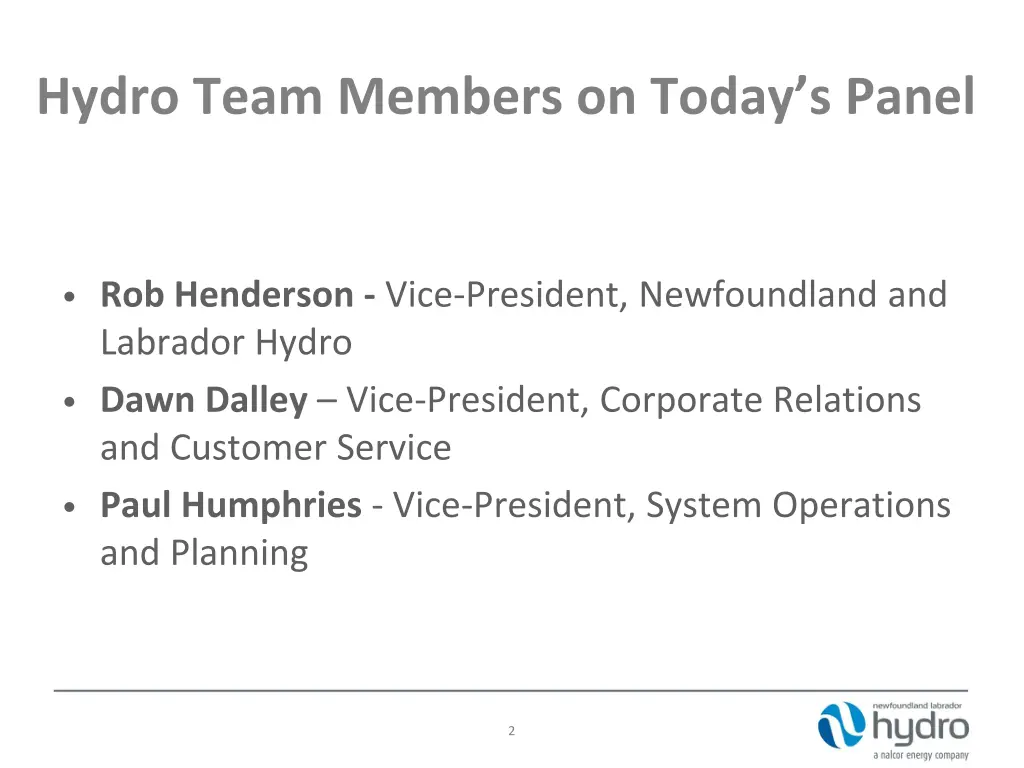 hydro team members on today s panel