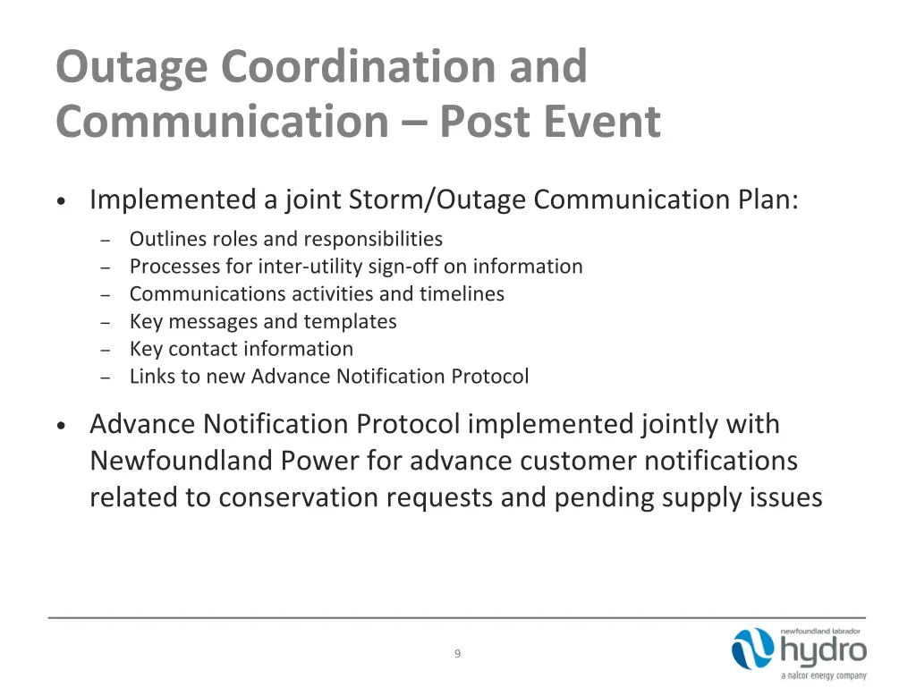 outage coordination and communication post event