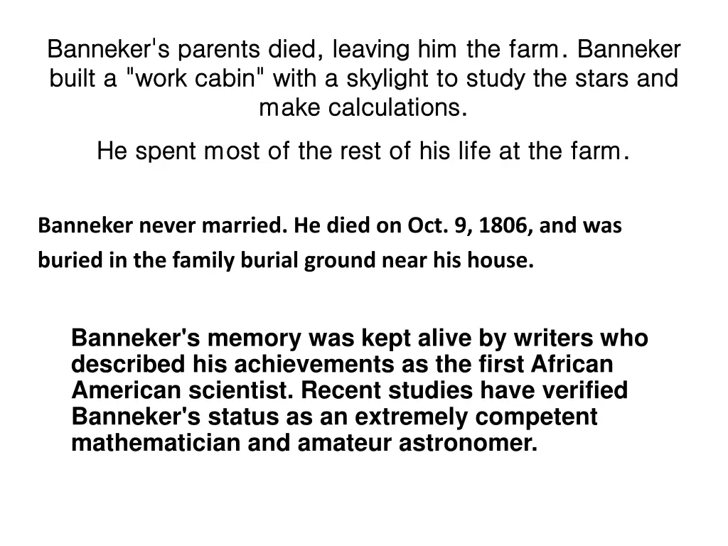 banneker s parents died leaving him the farm