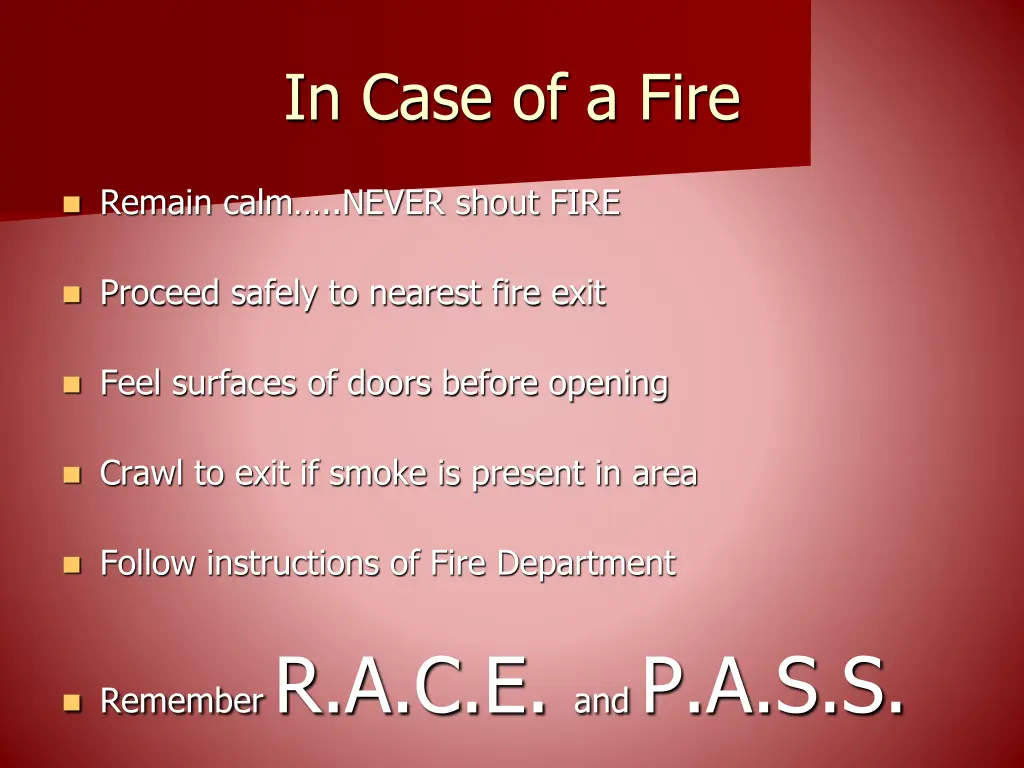 in case of a fire