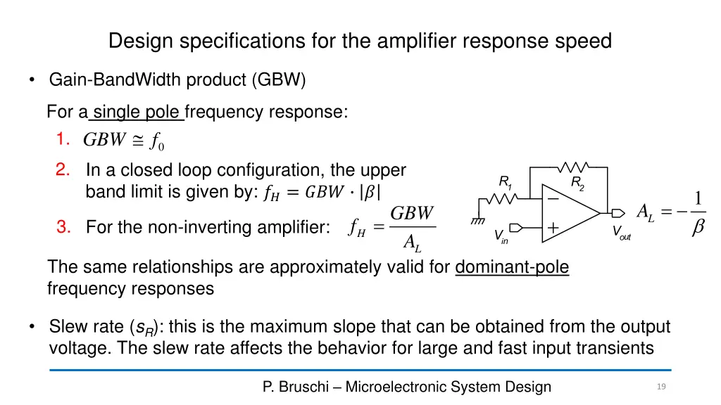 design specifications for the amplifier response